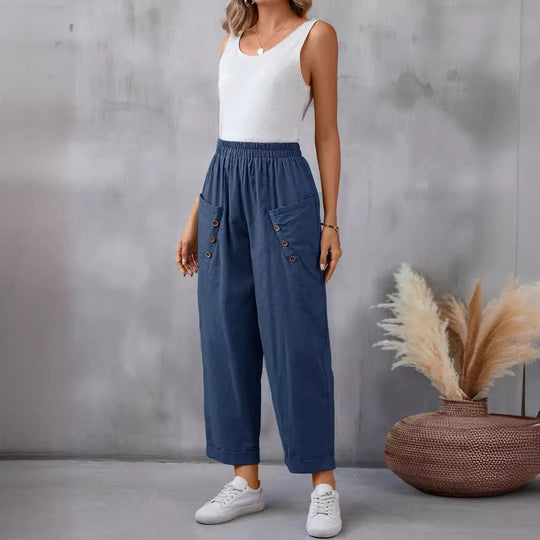 Damen elegante Freizeitpants mit Knopfdetails EB