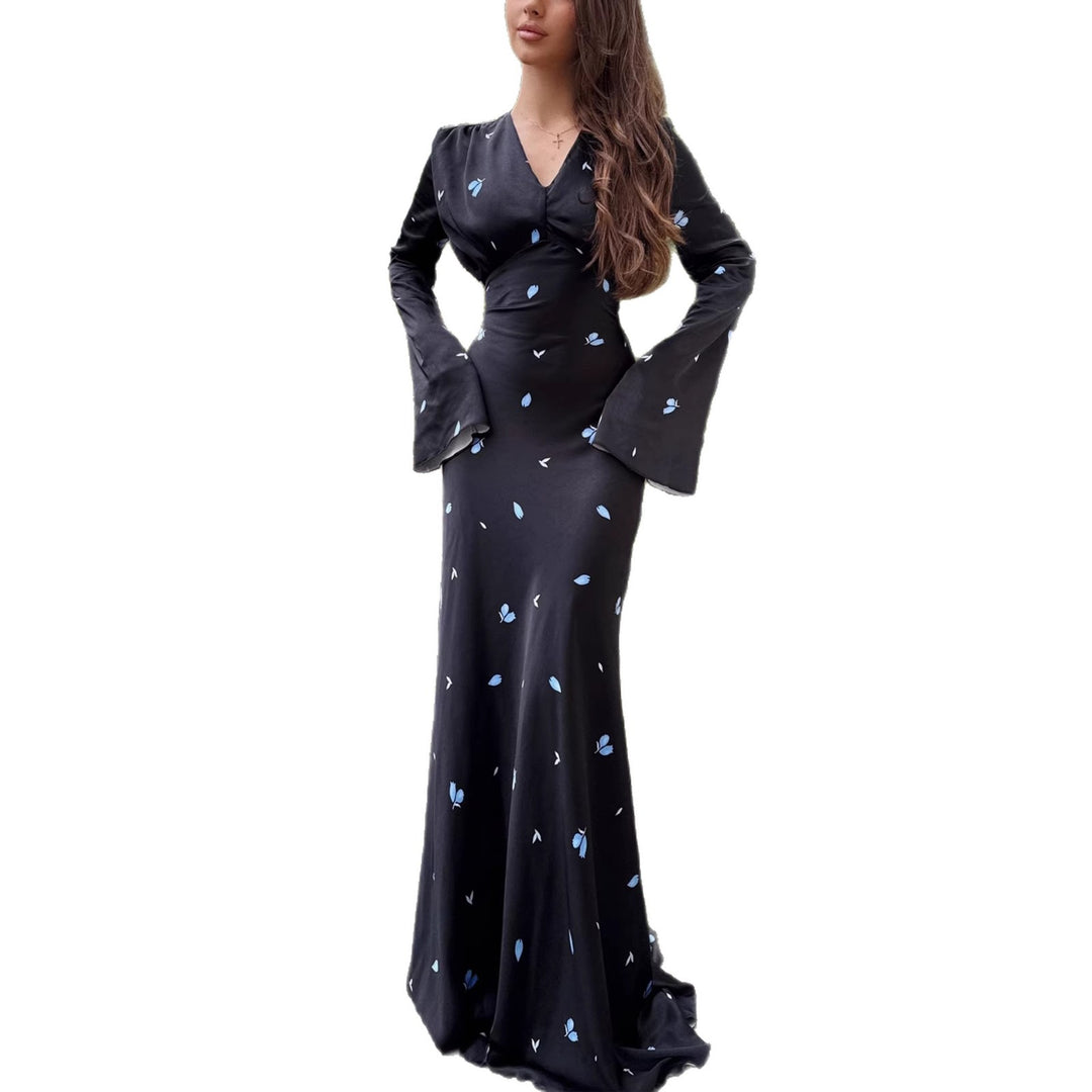 Damen Langärmeliges Maxikleid mit floralen Mustern und femininer Silhouette EB