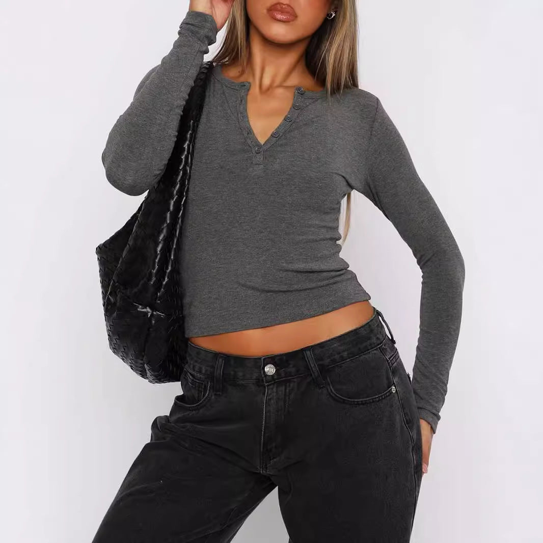 Damen Langarm-Hemd mit Knopfleiste und schmalem Schnitt EB