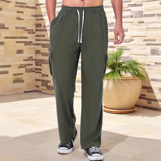 Herren nan Cord-Optik Cargo-Jogger mit Tunnelzug, elastischem Bund und aufgesetzten Klapptaschen EB