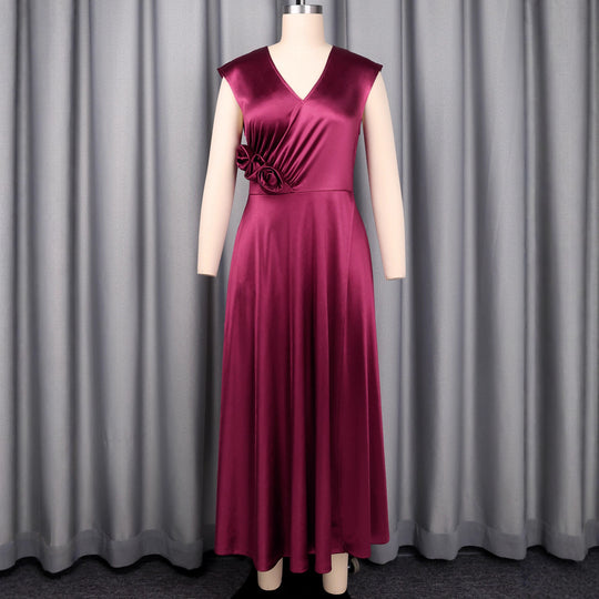 Damen elegantes Maxikleid mit herzförmigem Ausschnitt und seitlichem Schlitz EB