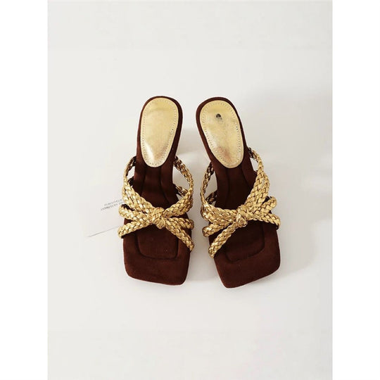 Damen elegante Mules mit geflochtenen Riemen EB