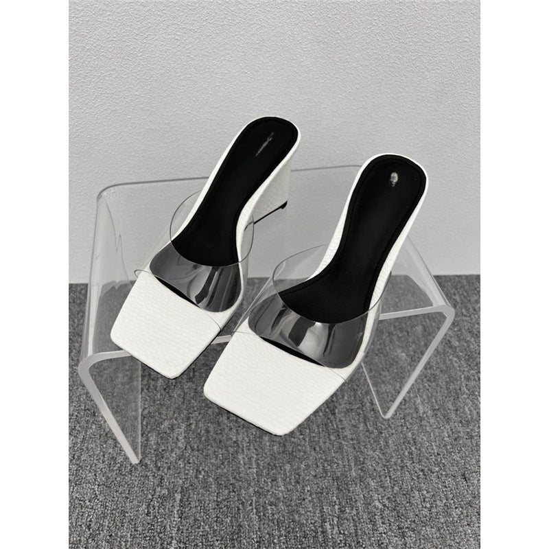 Damen Plateau-Pumps mit Schlangenmuster und transparentem Riemendesign EB