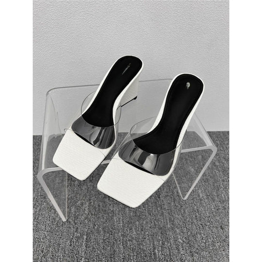 Damen Plateau-Pumps mit Schlangenmuster und transparentem Riemendesign EB