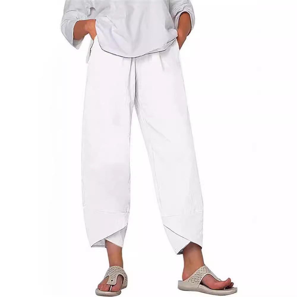 Damen Weite Culotte-Hose mit überlappendem Tulpen-Saum und elastischem Bund EB