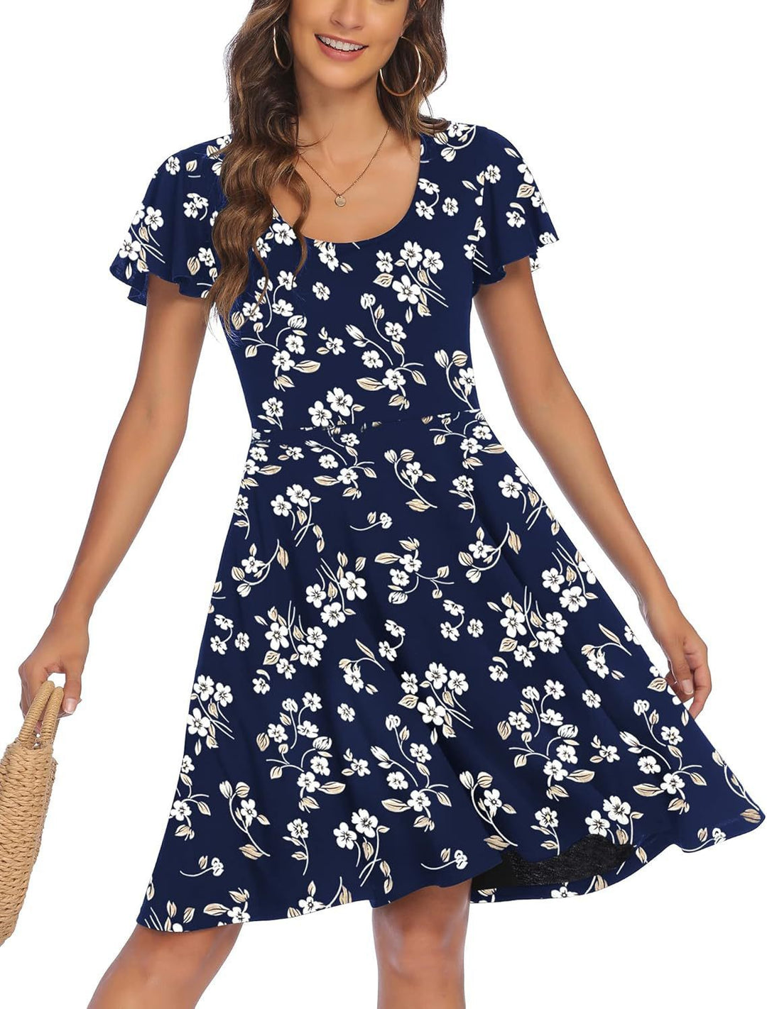Damen Sommerliches Kleid mit floralem Muster und schwingendem Rock EB