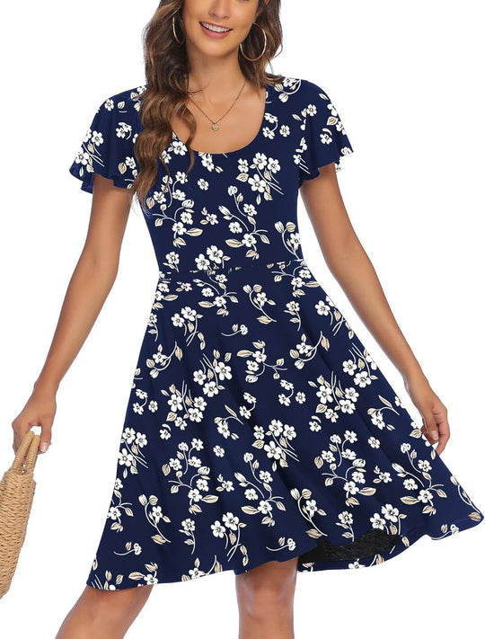 Damen Sommerliches Kleid mit floralem Muster und schwingendem Rock EB
