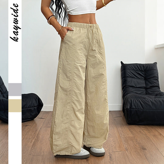 Damen Weite Leinenhose mit elastischem Bund und seitlichen Taschen EB