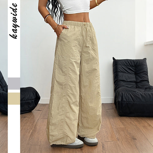 Damen Weite Leinenhose mit elastischem Bund und seitlichen Taschen EB
