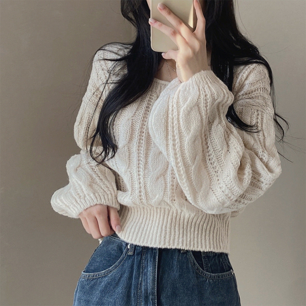 Damen modischer Strickpullover mit Kabelmuster und weitem Schnitt EB