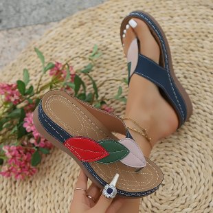 Damen Bequeme Zehentrenner-Sandalen mit floralem Detail EB