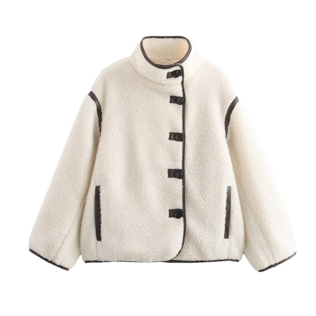 Damen Kuschelige Teddyjacke mit hohem Kragen und praktischen Eingrifftaschen EB