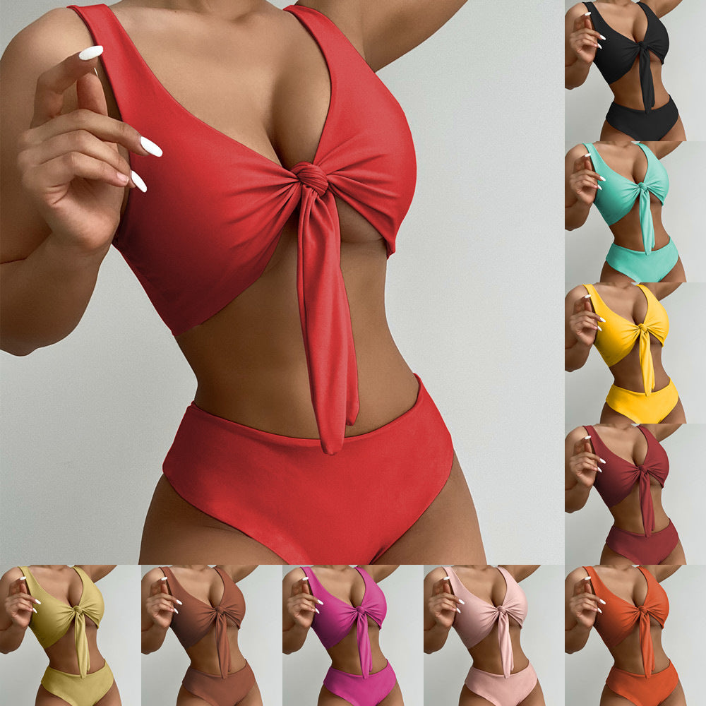 Damen Hochgeschlossener Bikini mit stylischem Knotendesign EB