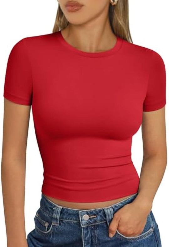 Damen figurbetontes Kurzarmshirt aus elastischem Material EB
