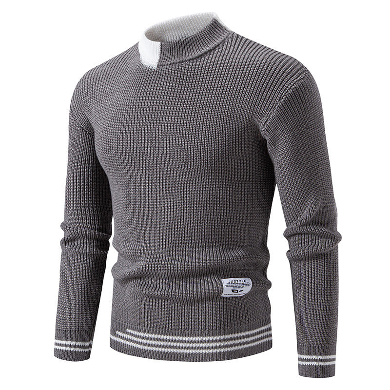 Herren nan gerippter Feinstrickpullover mit Stehkragen und kontrast-Blockdesign EB