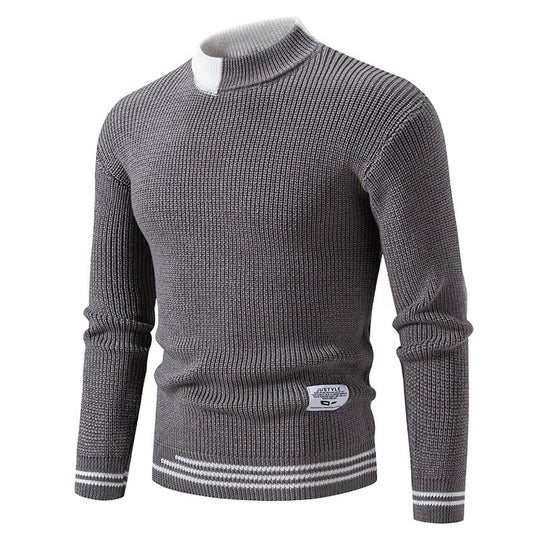Herren nan gerippter Feinstrickpullover mit Stehkragen und kontrast-Blockdesign EB