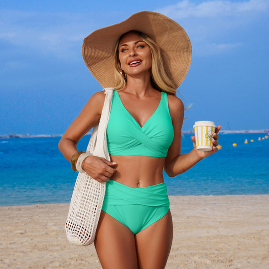 Damen Hochgeschnittenes Bikini-Set mit Wickeldetail EB