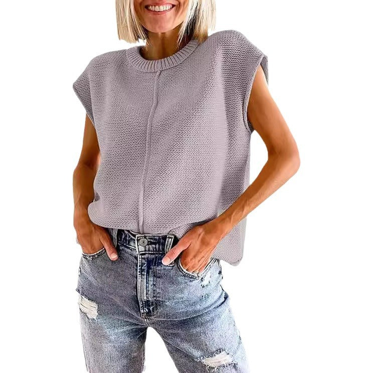 Damen lässiges Strickoberteil mit überschnittenen Schultern und strukturierter Textur EB