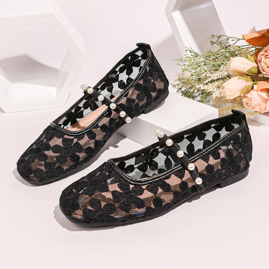 Damen Ballerinas mit zarten Spitzenmotiven EB