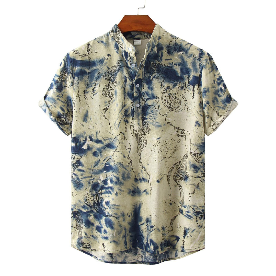 Herren Kurzarmhemd mit kreativem Aquarellmuster und button-down Kragen EB
