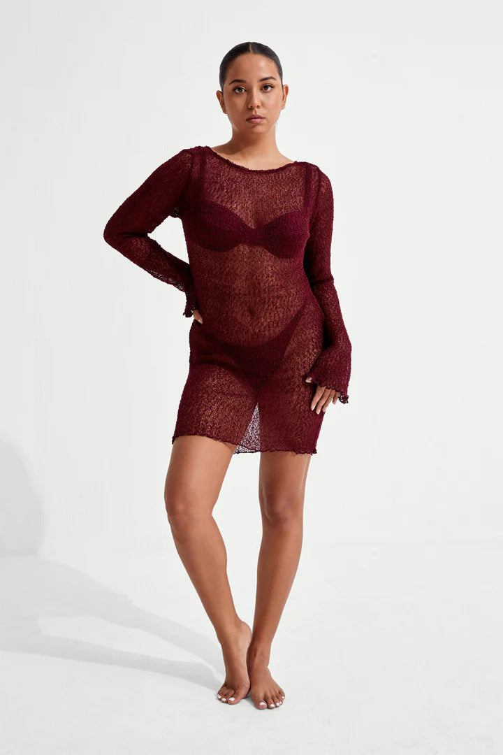 Damen durchscheinendes Häkelkleid EB