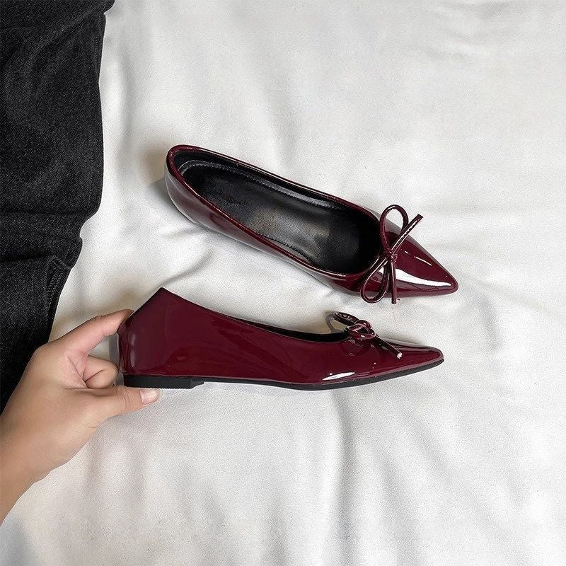 Damen elegante Ballerinas mit spitzem Design und Schleifenverzierung EB