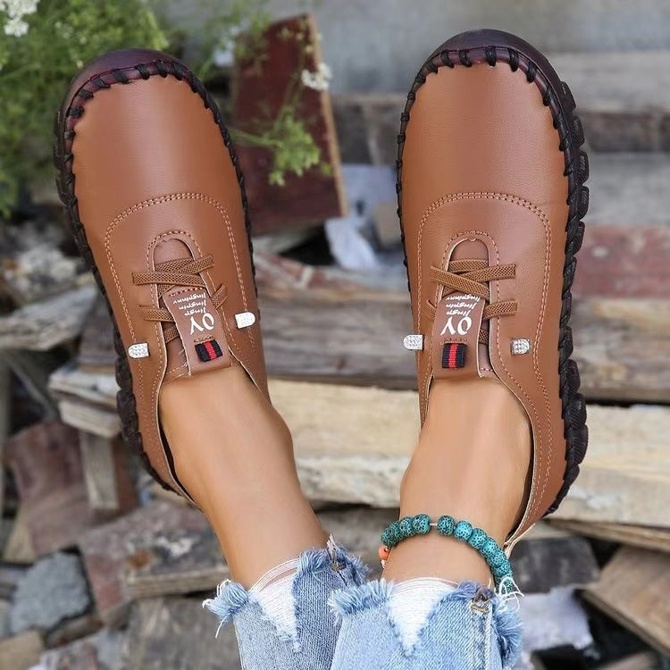 Damen nan handgenähte Mokassin-Loafer mit elastischer Schnürung gepolstertem Komfortfußbett und profilierter Gummisohle EB