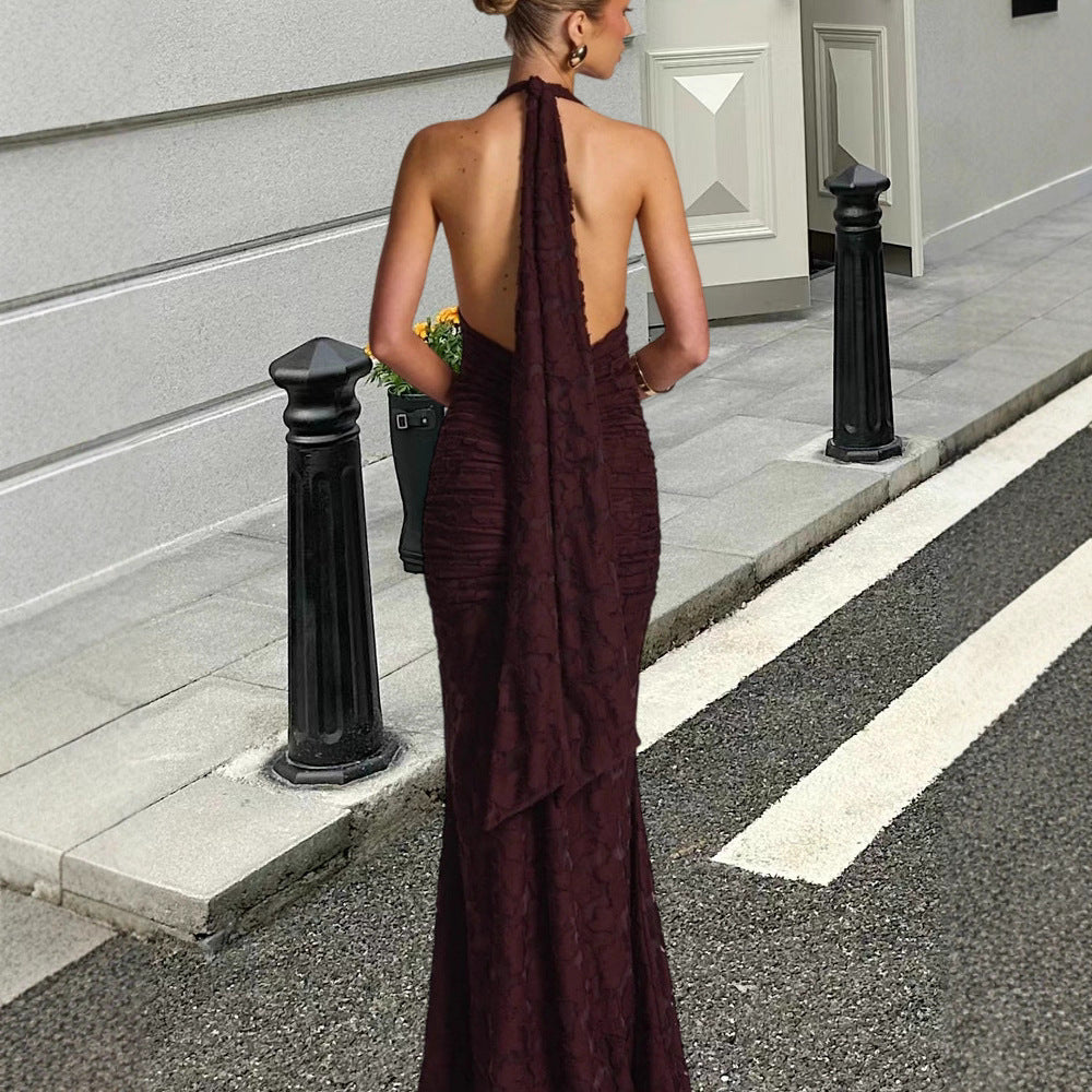 Damen Elegantes Maxikleid mit raffinierten Drapierungen und tiefem V-Ausschnitt EB