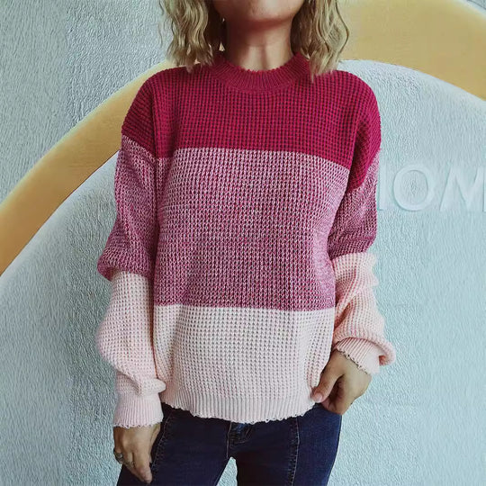 Damen gemütlicher Pullover mit trendy Streifenmuster EB