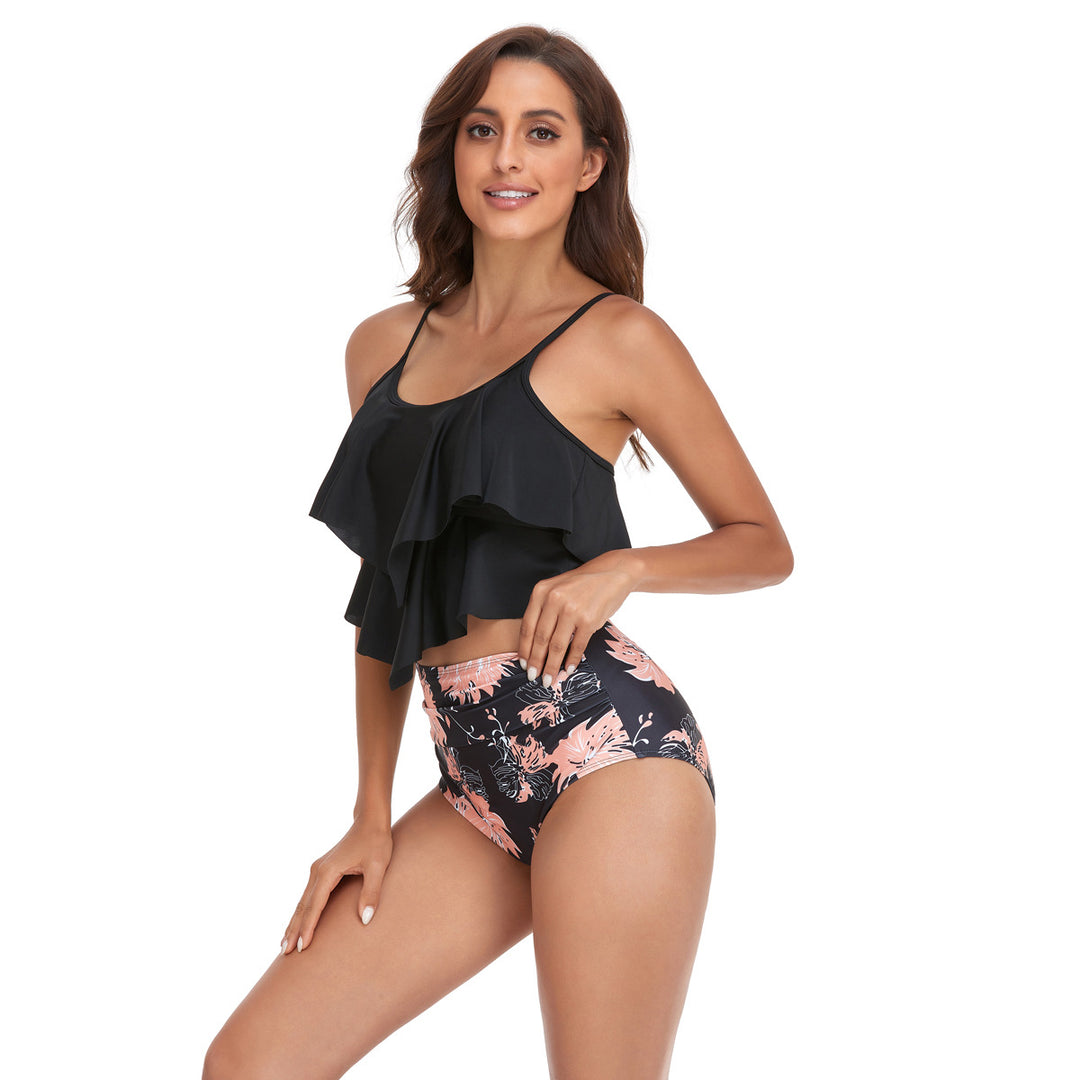 Damen Tankini-Set mit fließendem Rüschendesign und figurbetonter Bikinihose EB