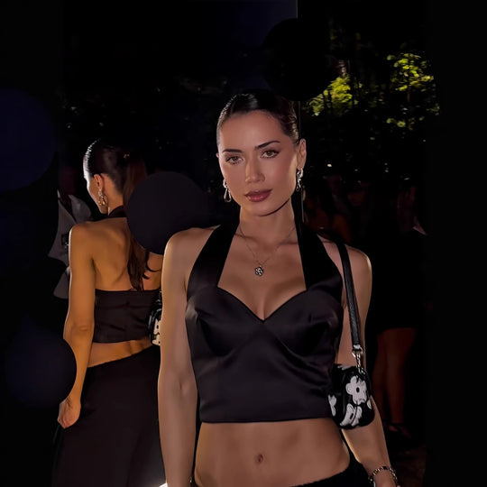 Damen Stylisches Cropped Top mit Halterhals und Bügeln EB