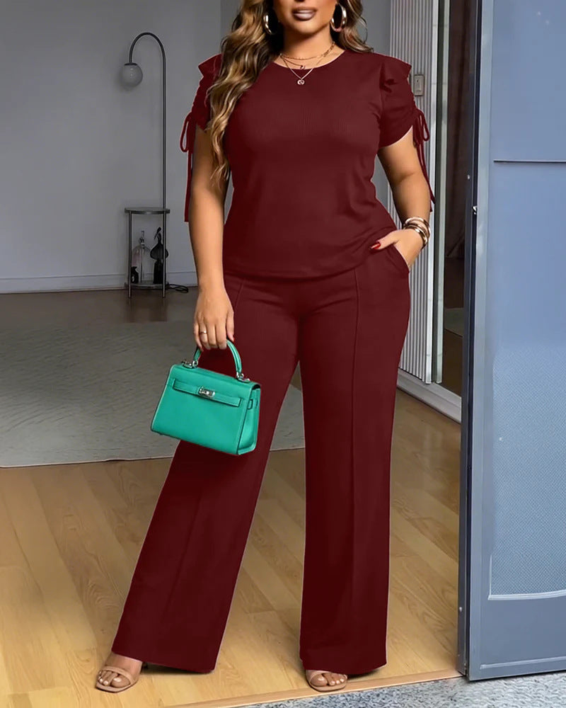 Damen Elegantes Freizeit-Anzugset mit Rüschendetails und weitem Schnitt EB