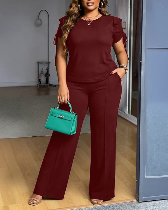 Damen Elegantes Freizeit-Anzugset mit Rüschendetails und weitem Schnitt EB
