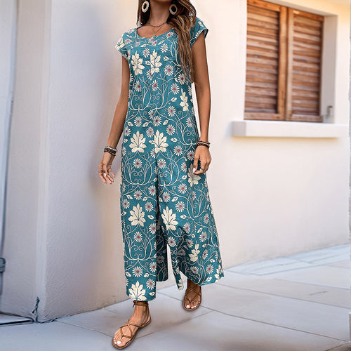 Damen Jumpsuit mit floralem Design und weitem Bein EB