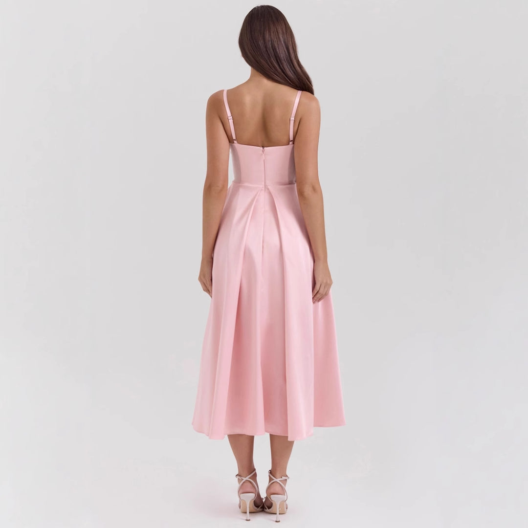Damen Midikleid mit elegantem V-Ausschnitt und schwingendem Rock EB
