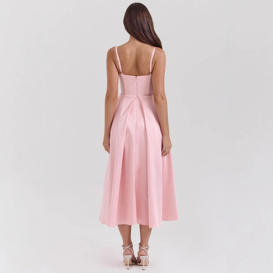 Damen Midikleid mit elegantem V-Ausschnitt und schwingendem Rock EB