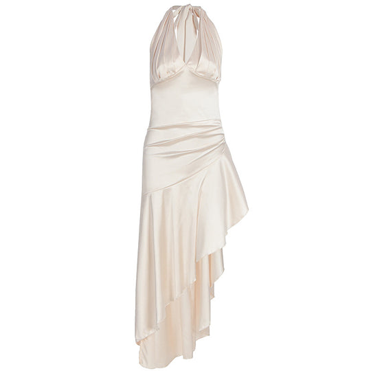 Damen elegantes Wickelkleid mit asymmetrischem Schnitt und Halterhals EB