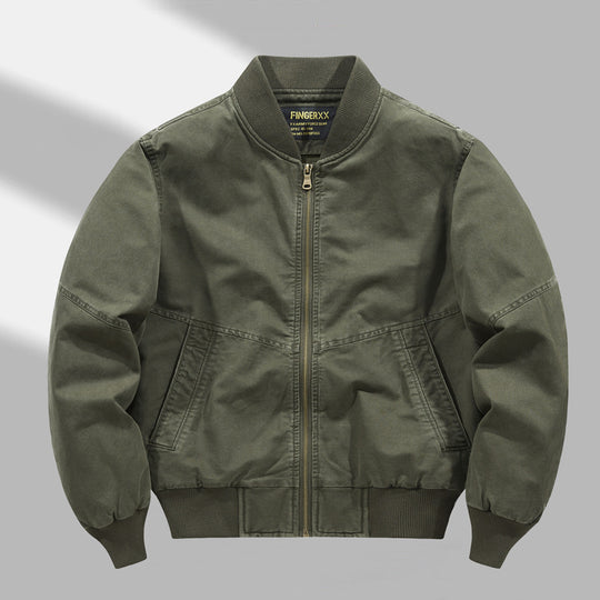Men's  military-inspired canvas utility bomber jacket with reinforced elbow panels and angled welt pockets EB