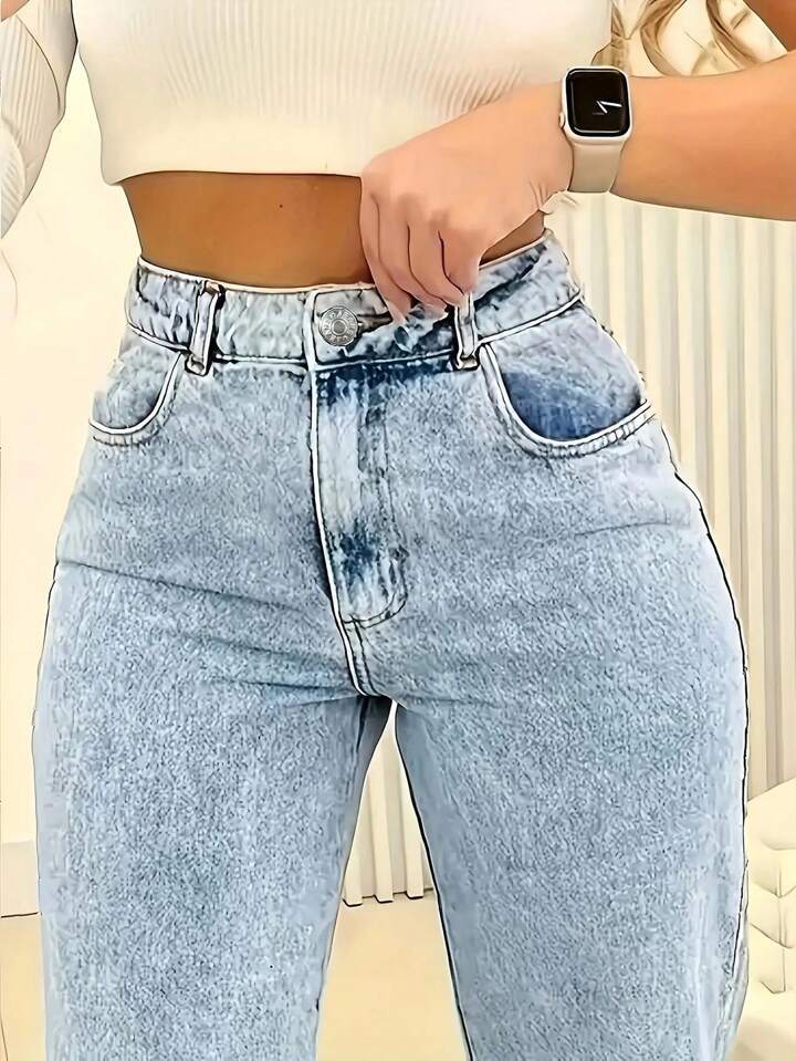 Damen Hochtaillierte Jeans mit lässigem Schnitt und modernen Waschungen EB