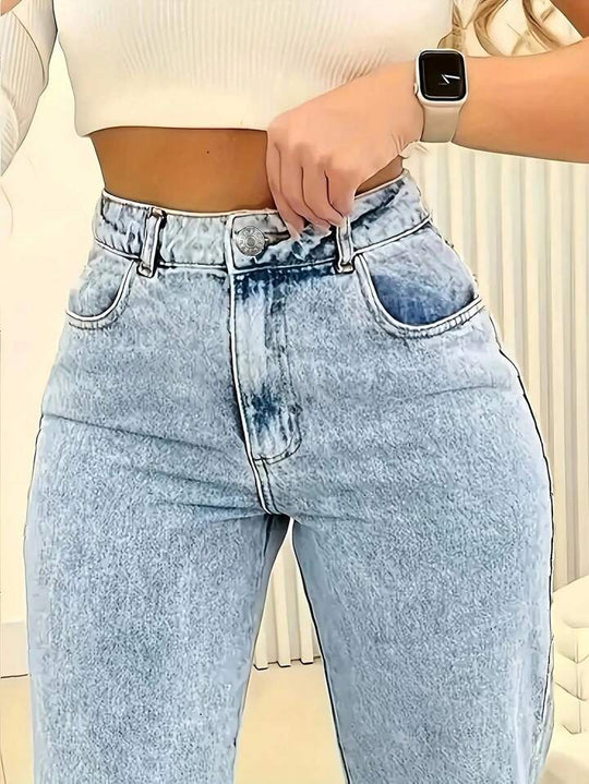 Damen Hochtaillierte Jeans mit lässigem Schnitt und modernen Waschungen EB