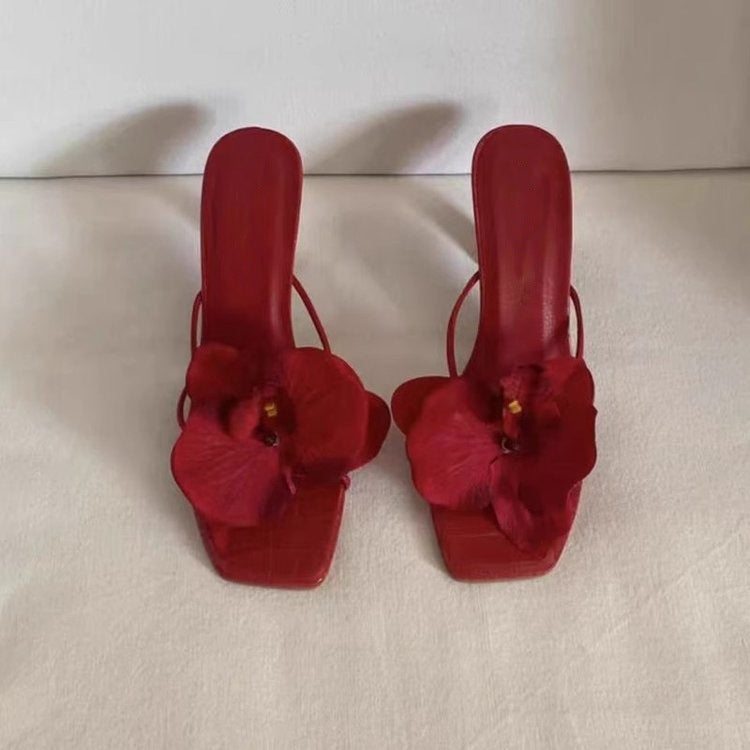 Damen elegante Slingback Sandalen mit floraler Verzierungen EB