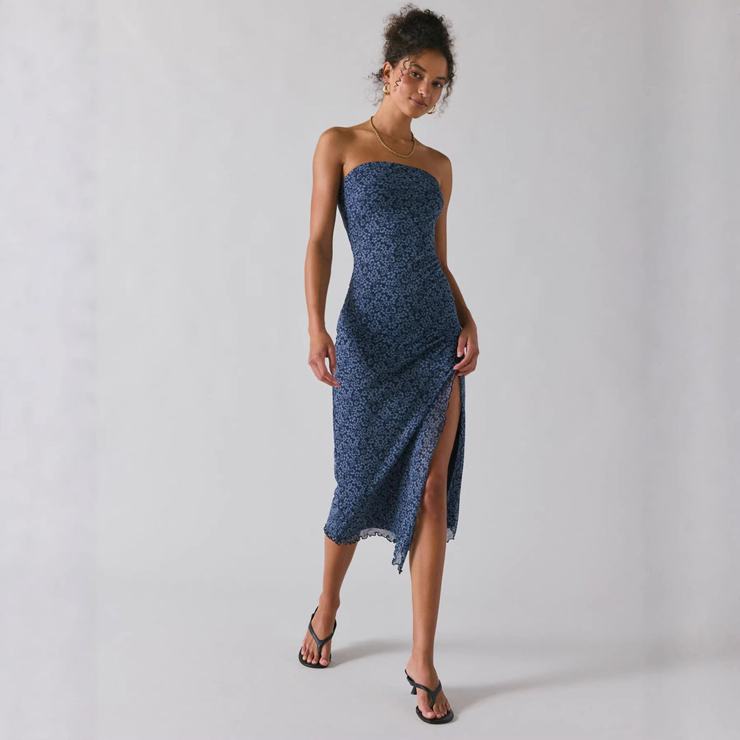 Damen Elegantes Bandeau-Kleid mit floralem Design und asymmetrischem Schnitt EB