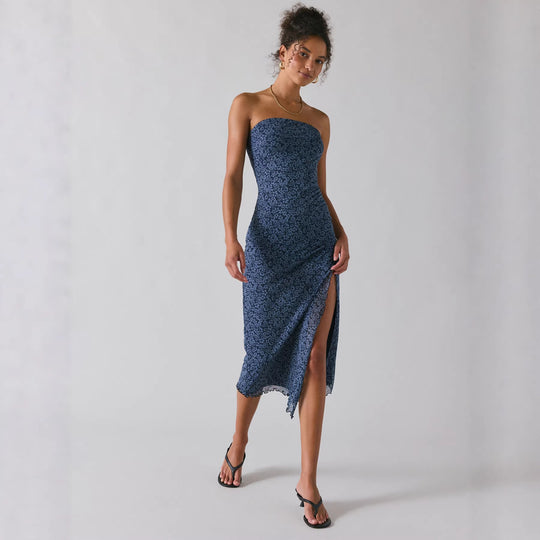 Damen Elegantes Bandeau-Kleid mit floralem Design und asymmetrischem Schnitt EB