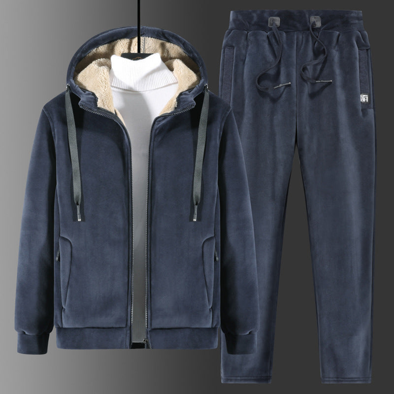 Herren Fleece-Freizeitanzug mit Kapuzenjacke und Thermo-Jogginghose EB