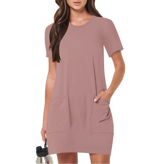 Damen lässiges T-Shirt-Kleid mit praktischen Taschen EB