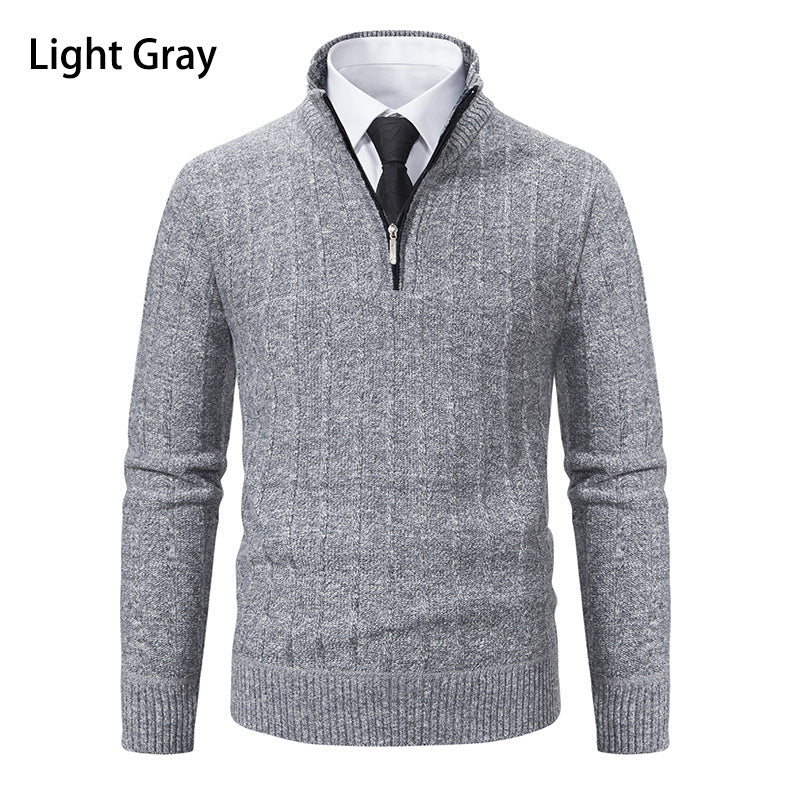Herren Strickpullover mit hochabschließendem Kragen und Reißverschluss Taschen EB