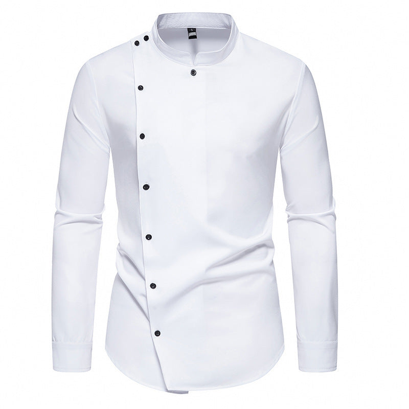 Herren modisches Hemd mit asymmetrischem Knopfdesign und elegantem Stehkragen EB