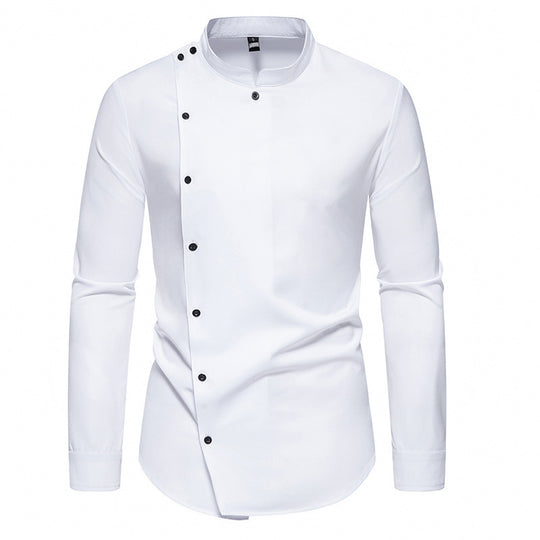 Herren modisches Hemd mit asymmetrischem Knopfdesign und elegantem Stehkragen EB