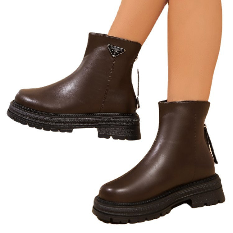 Damen Stiefeletten mit robustem Gummiprofil und modischem Reißverschluss EB