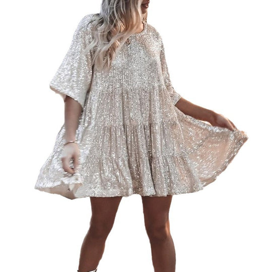 Damen funkelndes.Blusenkleid mit lockerer Passform EB